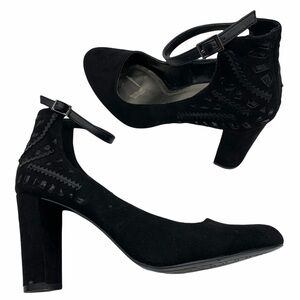 Impo black chunky heel ankle strap geometric design